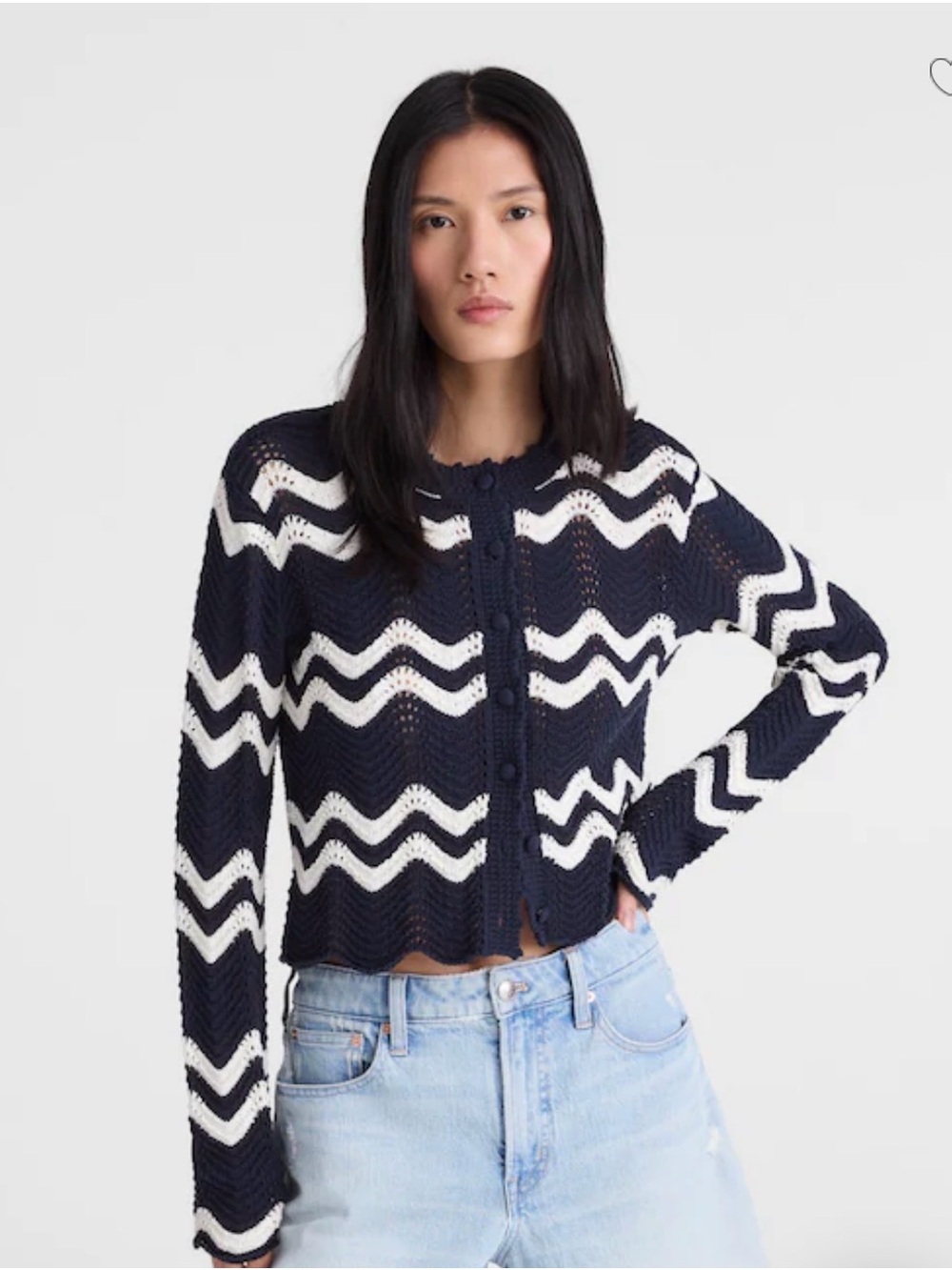 Madewell Navy & White Zigzag Knit Cardigan